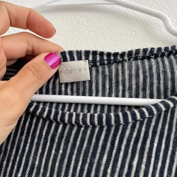 Poetry Top Women 4 Striped Linen Classic Asymmetrical Coastal Preppy Lagenlook - Picture 6 of 12